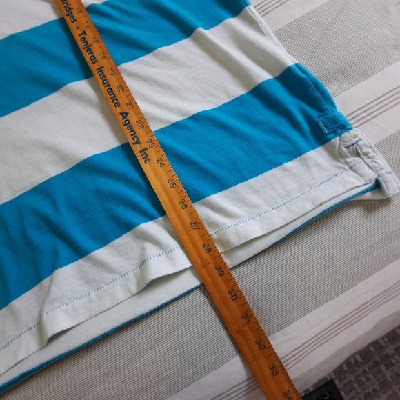 Roebuck & Co Mens Polo Shirt Size XL Blue White Stripe Short Sleeve Button Golf - Picture 5 of 5